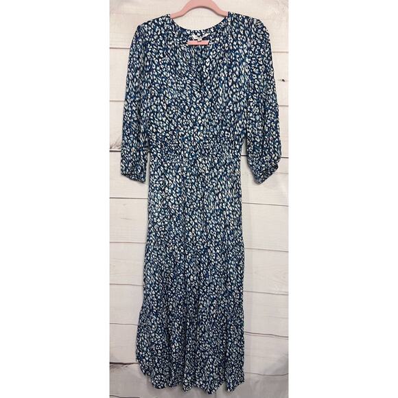 Liverpool Los Angeles Sz SM Maxi Dress with Pockets Blues and White Print Classy - Picture 1 of 5